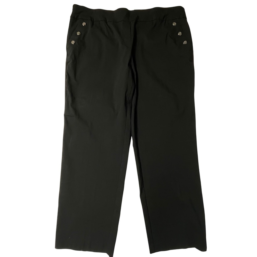 Roz & Ali Women 22W Black Pull On Straight Leg Sailor Pants 70s Inspired NEW